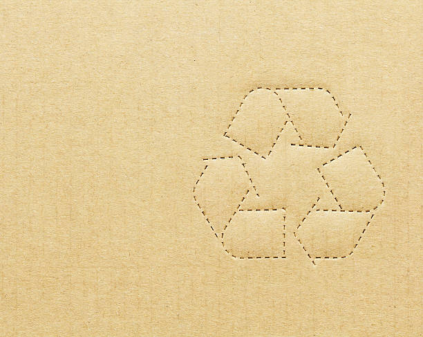 tekturowe pudełko tle z recykling symbol - corrugated cardboard zdjęcia i obrazy z banku zdjęć