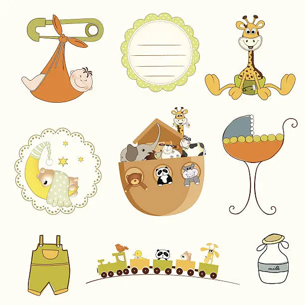 Vector illustration of baby shower items set in vector format