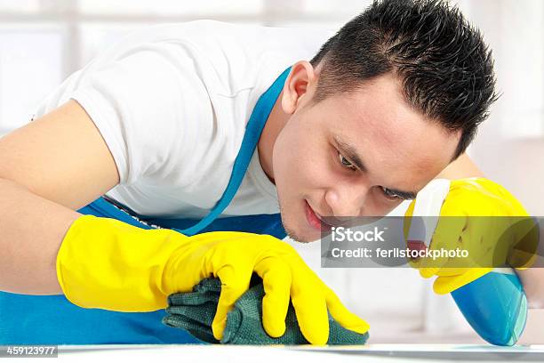 Male Doing Cleaning Stock Photo - Download Image Now - Adult, Adults Only, Apron