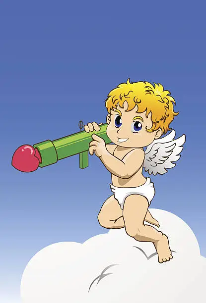 Vector illustration of cupid with bazooka