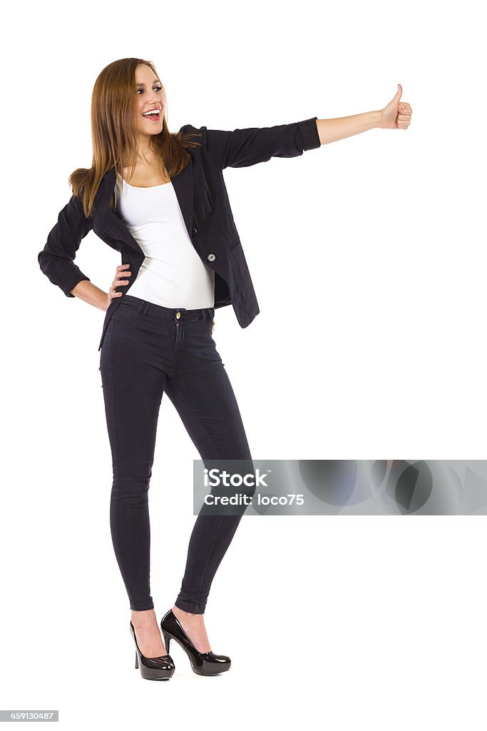 Jovem mulher mostrando polegares para cima. - Foto de stock de 20-24 Anos royalty-free