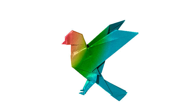 istock Rainbow Origami bird robin isoated on white 459132281