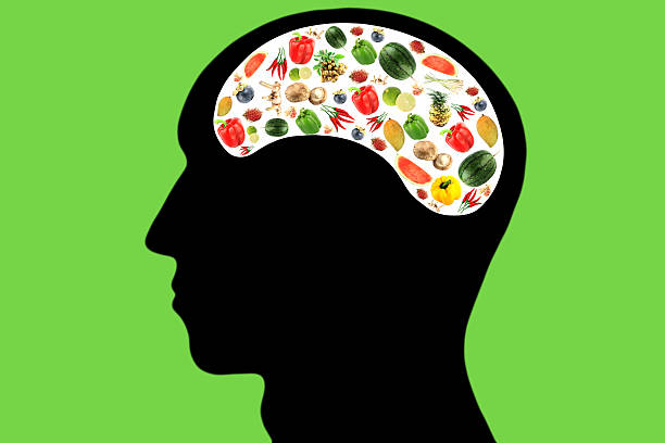 istock Vegetables and fruits in Head on green Background. 459134795