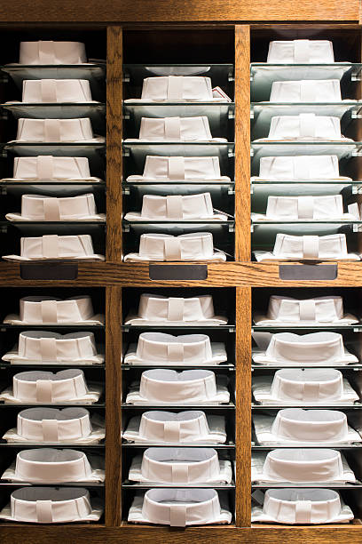 istock Shirts stacked on a shelf in store 459138977