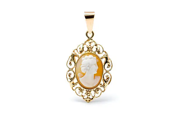 Golden cameo pendant of a woman's head