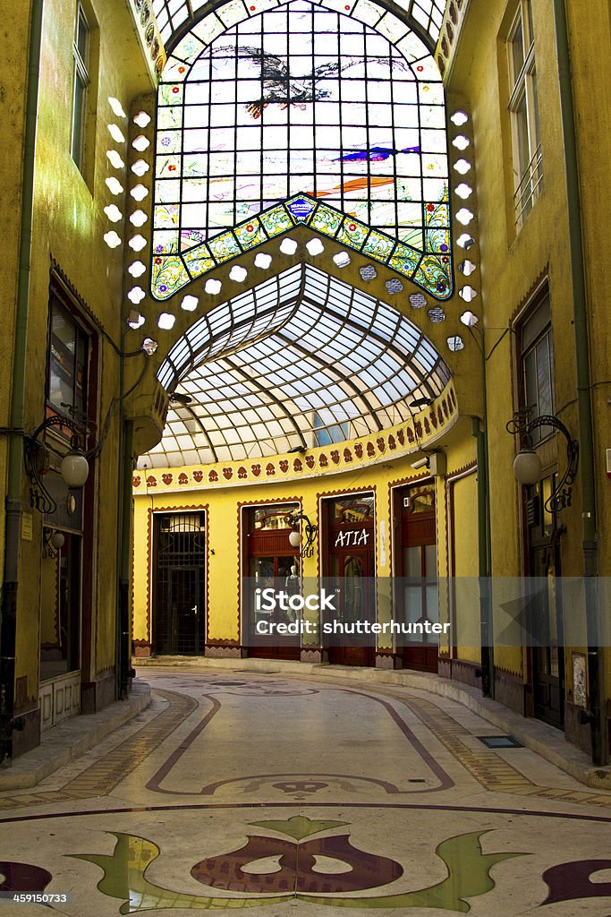 Oradea Black Eagle Passage, Romania A wonder of the beginning of the 20th century architecture, in Secession style, the Black Eagle Passage (“Vulturul Negru” in Romanian Language) was built between 1907 and1908 and features a shopping passage covered in stained glass. Oradea Stock Photo