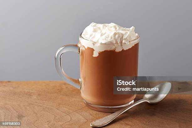 Cup Of Hot Chocolate With Whipped Cream Stock Photo - Download Image Now - Backgrounds, Beige, Blue