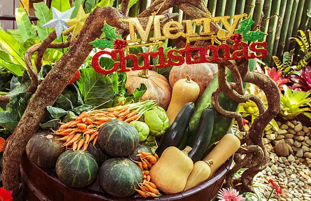 Photo of Merry Christmas and vegetable.