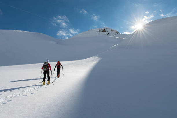 ski touring in the eternal ice - heliskiing bildbanksfoton och bilder