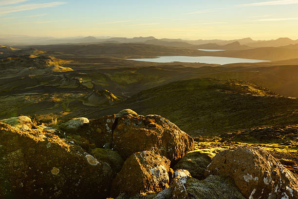 istock Bright sunset landscape in Iceland mountains, Lakagigar 459163513