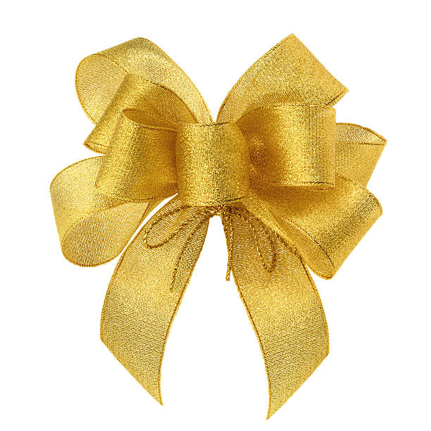 elegante laço de ouro sobre branco - bow gold gift tied knot imagens e fotografias de stock