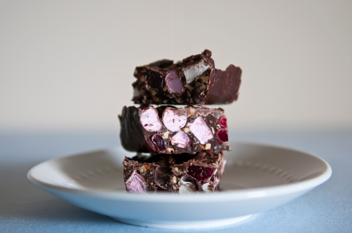 Homemade rocky road on a plate.