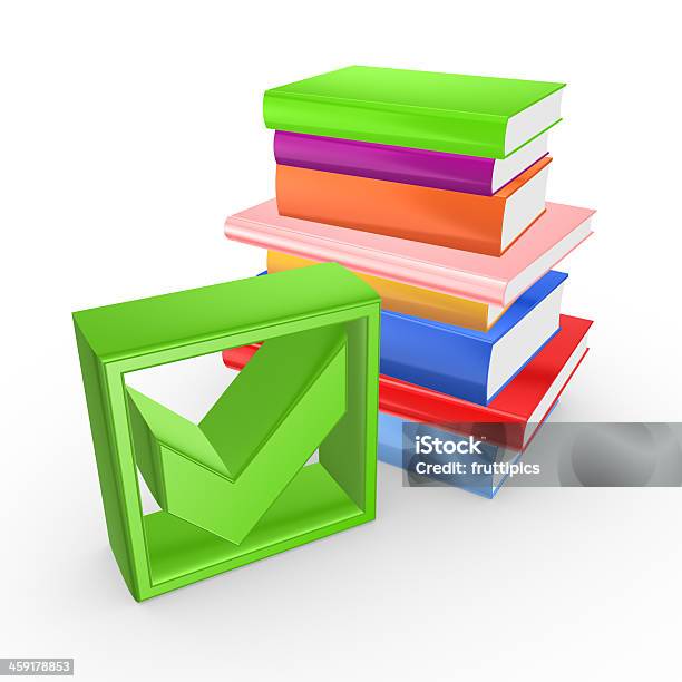 Colorido Libros Y Verde Marcar Marca Foto de stock y más banco de imágenes de Acuerdo - Acuerdo, Aprender, Biblioteca