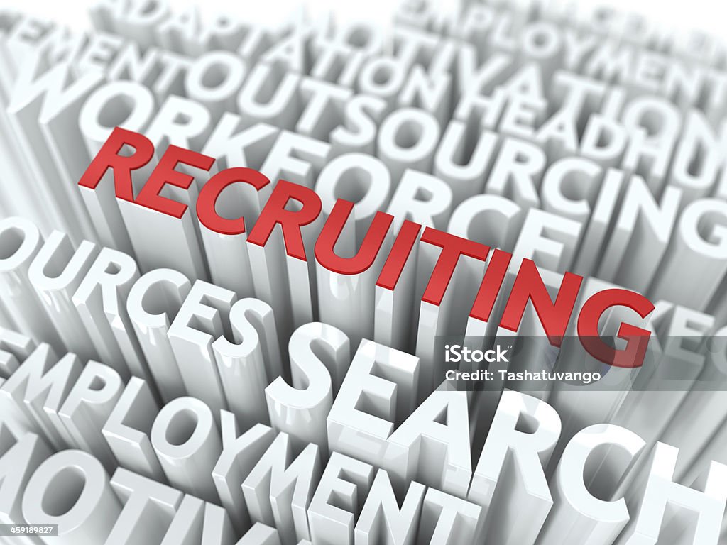 Recruiting - Red Text on White Wordcloud. Recruiting - Red Text on White Wordcloud Backgraund. Business Concept. Business Stock Photo