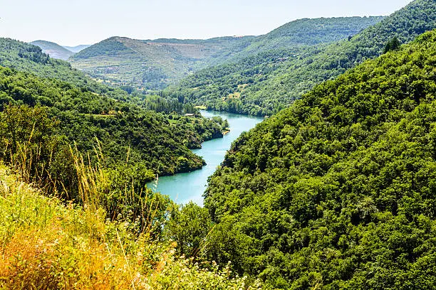 The valley of the Tarn river between Millau and Albi (Aveyron, Midi-Pyrenees, France) at summer