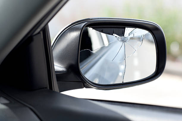 Car side mirror cracked and broken. Car accident with right side mirror cracked and broken. broken side view mirror stock pictures, royalty-free photos & images