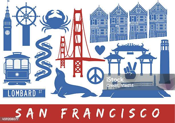 Icons Of San Francisco Stock Illustration - Download Image Now - Golden Gate Bridge, Cable Car, Illustration