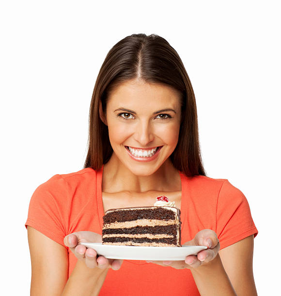 istock Young Woman With Slice Of Cake - Isolated 459213821
