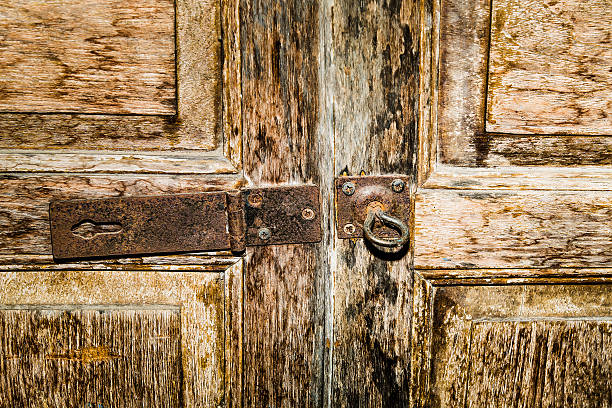 istock Closeup of old rusty door hinge 459215345