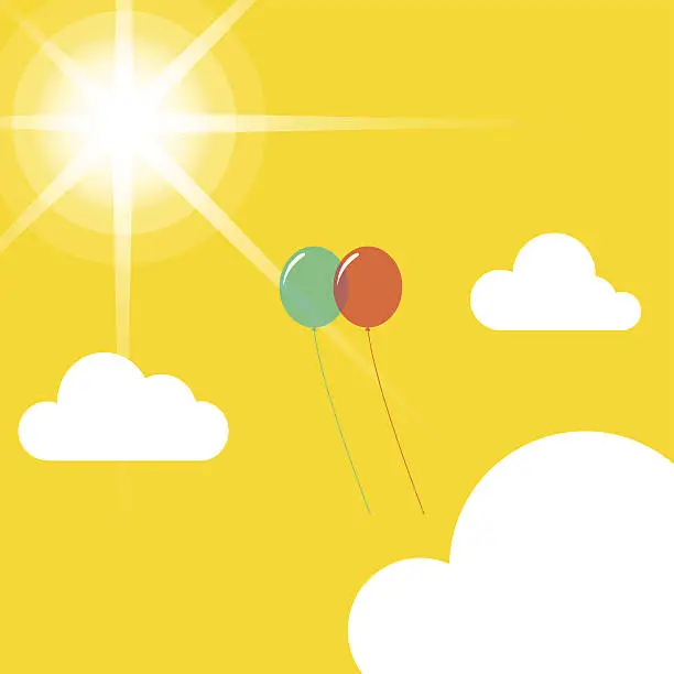 Vector illustration of Two balloons flying in the sky