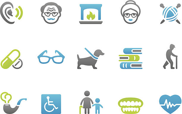 stampico 아이콘-노인 - silhouette interface icons wheelchair icon set stock illustrations