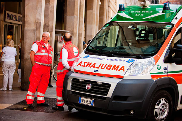 The side panel of a Mercedes-Benz ambulance of the New South Wales Ambulance Service parked in Glen Street near the corner of Bondi Road, Bondi on a sunny afternoon on 16 June 2024.