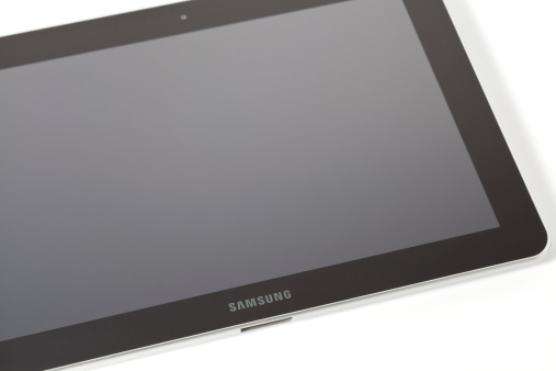 Astanbul, Turkey - December 6, 2011: Samsung Galaxy Tab 10.1 is a stand by mode. Horizontally shot in studio on the white background.