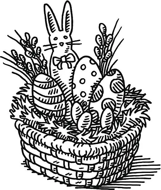 Vector illustration of Easter Basket Drawing