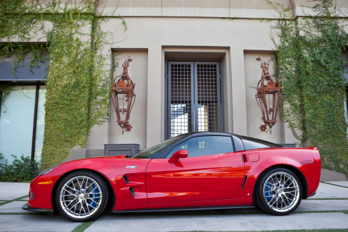 Scottsdale, United States - November 3, 2011: A parked red 2009 Chevrolet Corvette ZR1, the ZR1 is the fastest Corvette made by Chevrolet and features a 638 horsepower supercharged LS9 engine.
