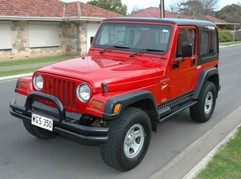 Red Tj 1997 Jeep Wrangler Hardtop On Street Stock Photo - Download Image  Now - Used Car Selling, For Sale, Jeep Wrangler - iStock