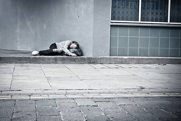 homeless person hobo in public shelter