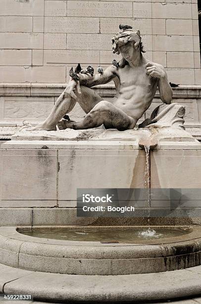 New York City Columbus Circle Pigeon Covered Statue Stock Photo - Download Image Now