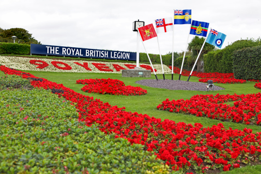 Plymouth,England-August 16th,2011:The Royal British Legion memorial garden at Plymouth Hoe.This famous charity is celebrating its 90th anniversary in 2011.The first official legion poppy day was held in Britain on 11th November 1921.