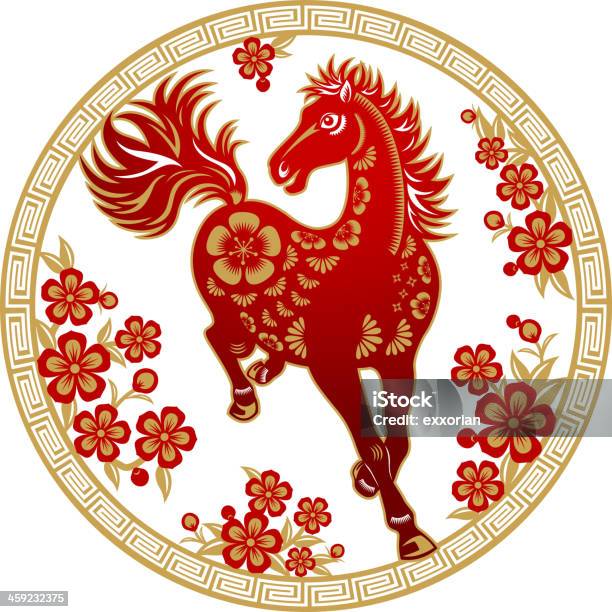 Китайский Новый Год Лошади Бумага Стиле Арт — стоковая векторная графика и другие изображения на тему Лошадь - Лошадь, Китайский знак зодиака, Китайского происхождения