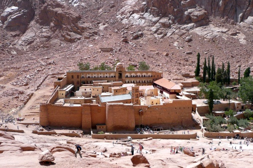 City of Saint Catherine, Egypt - September 29, 2008: People are visiting the Saint Catherine's Monastery on the Sinai Peninsula.