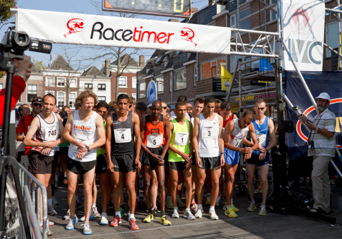 Dordrecht, Netherlands - September 25 2011: Top Runners line up for the 6th Dordrecht city run in Dordrecht. The half marathon is a street circuit with international ambitions.