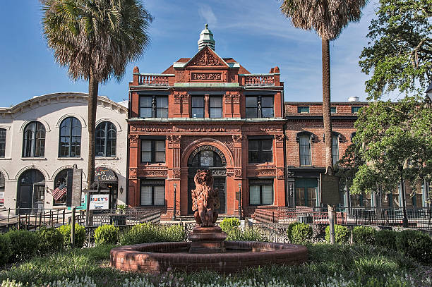Savannah, Georgia, USA - August 9, 2013: The Savannah Cotton Exchange was established in this location on Bay Street in Savannah, GA in 1887.  Its primary purpose was to set the market value of cotton when Savannah led the cotton industry and had a bustling sea port.