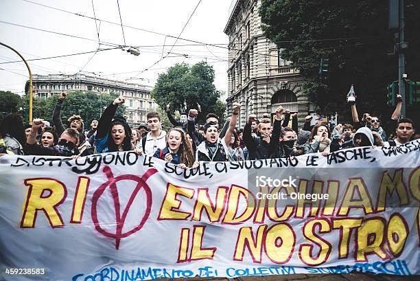 Milan Students Manifestation On October 4 2013 Stock Photo - Download Image Now - 2013, Adult, Assertiveness