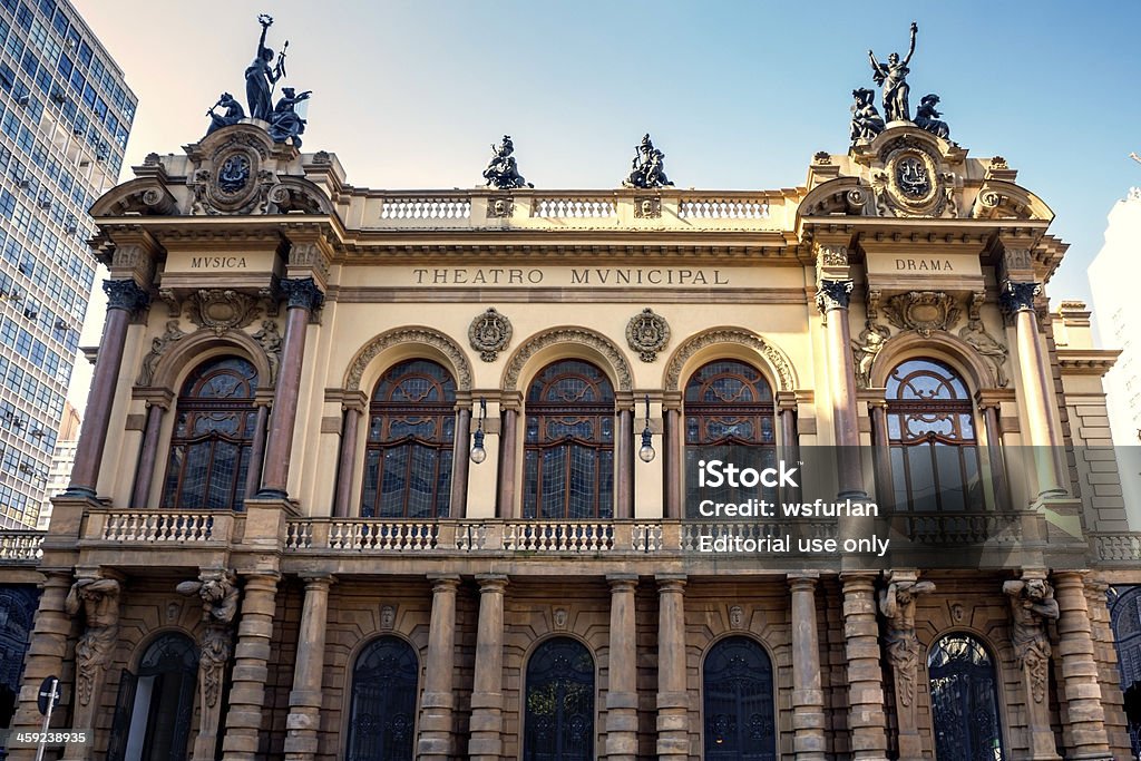 Municipal Theatre Sao Paulo, Brazil - September 8, 2013: Photo of Municipal Theatre located at SA#o Paulo city. An antique and classic building. This Theatre is located at  Ramos de Azevedo Square, SA#o Paulo, Brazil. It was a sunny day. Stage Theater Stock Photo