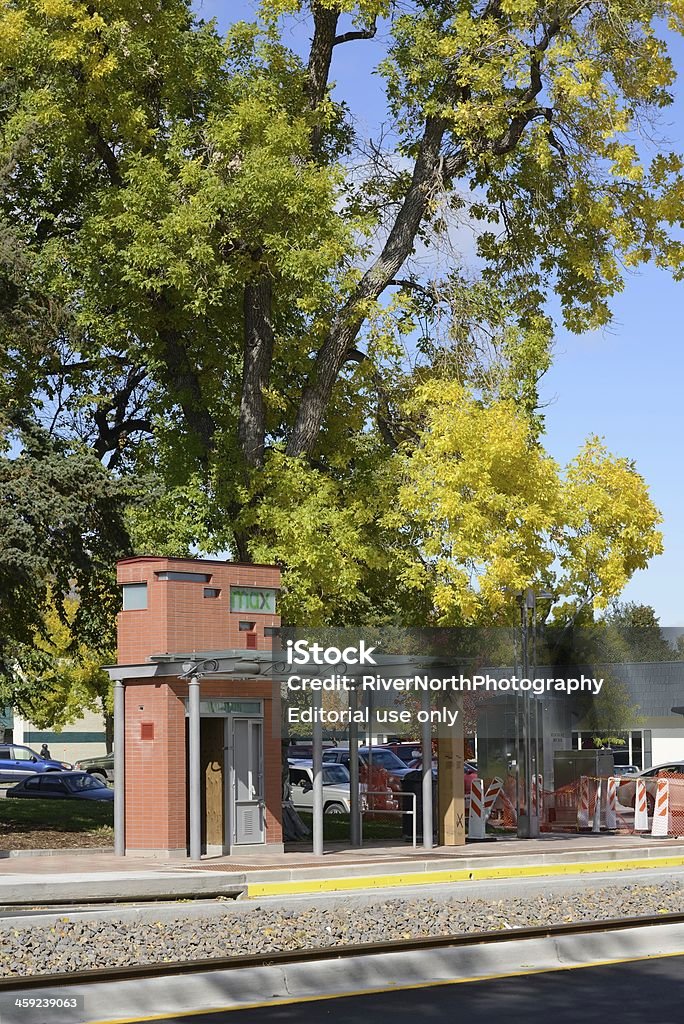 max station, Fort Collins Fort Collins, Colorado, USA - October 15, 2013: A max station in Fort Collins. Still under construction, max is an inner city rail system that allows people to travel via light rail between the north and south sides of the city, thus reducing traffic and emissions from cars. Autumn Stock Photo