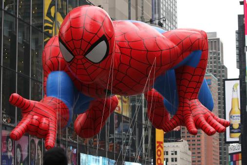 New York, USA - November 25, 2010: Spiderman balloon is flown at the Times Square Annual Macy's Thanksgiving Day Parade in New York City.