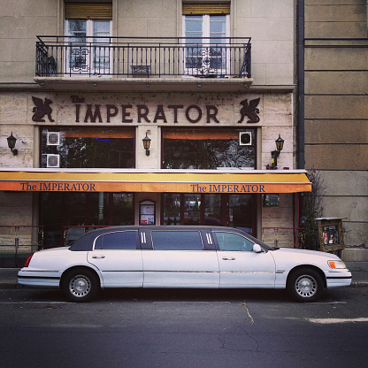 Budapest, Hungary- October 30, 2013: Limousine parked outside a Chinese restaurant Budapest, Hungary