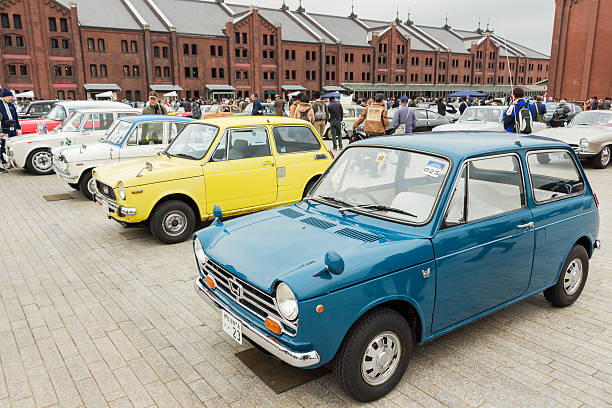 Yokohama, Kanagawa, Japan - November 9, 2013: A row of vintage cars in Yokohama Historic Car Day 2013 at Yokohama Red Brick Warehouse in Kanagawa, Japan.