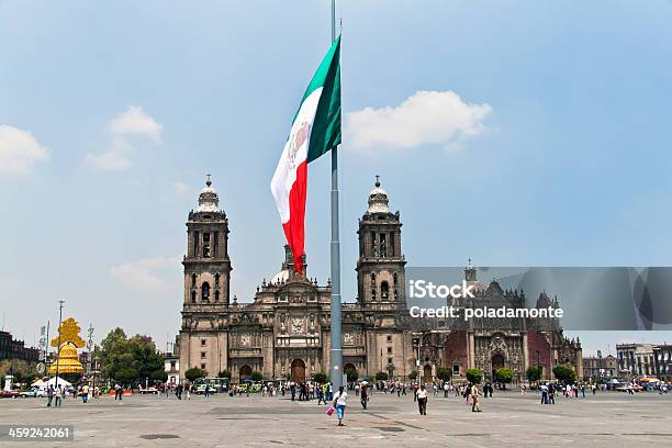 The Zocalo Flag Mexico Stock Photo - Download Image Now - Zocalo - Mexico City, People, Cathedral