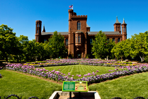 Washington DC, United States - May 2, 2013: Smithsonian Institution Castle garden