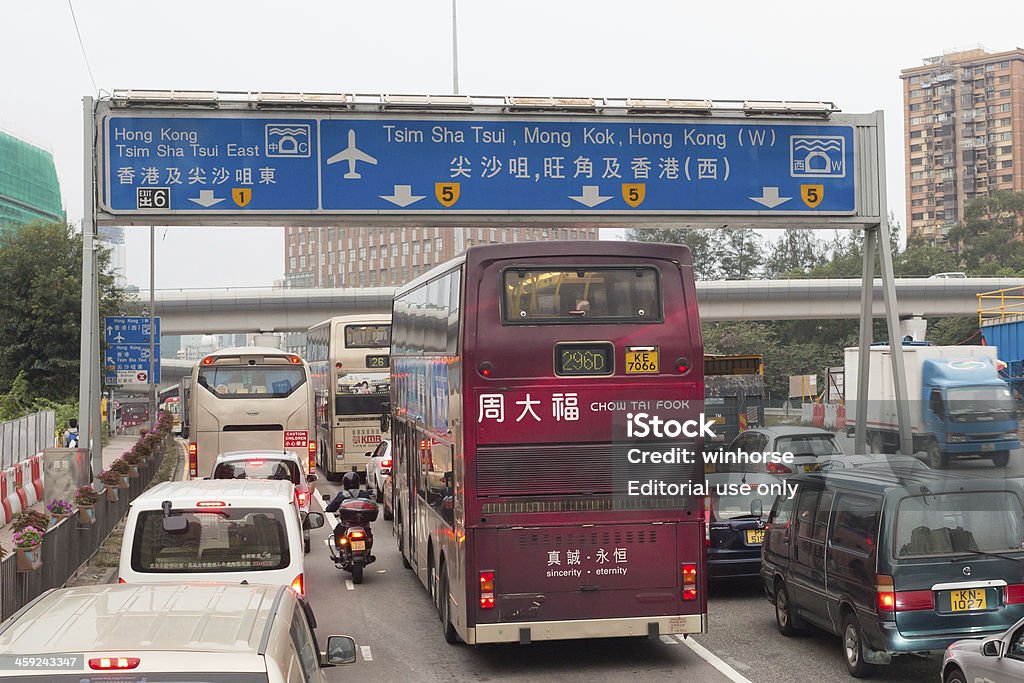 Korek uliczny w Hongkongu - Zbiór zdjęć royalty-free (Autobus)