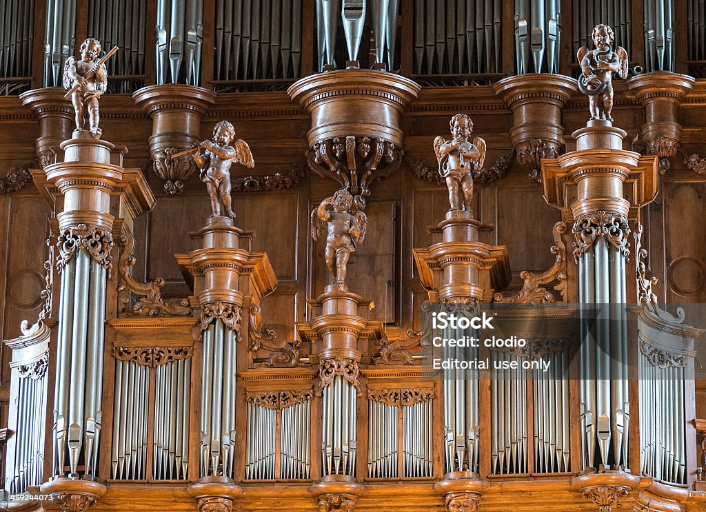 Albi (France), cathedral organ Albi, France - July 7, 2013: Cathedral interior, the pipe organ. The Cathedral of Albi is a catholic place of worship built in medieval age in gothic style. Albi Stock Photo