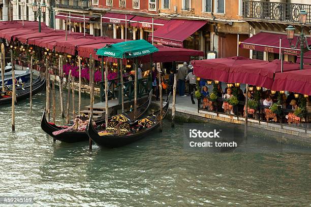 Gondolas Near Cafe Stock Photo - Download Image Now - Restaurant, Venice - Italy, Adult