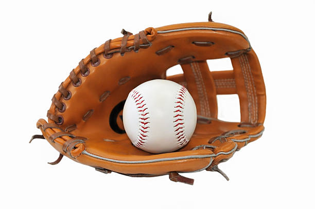 istock Baseball ball in glove on white background. 459245975