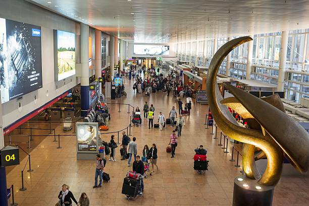 Departure hall in Brussels Airport,Belgium stock photo